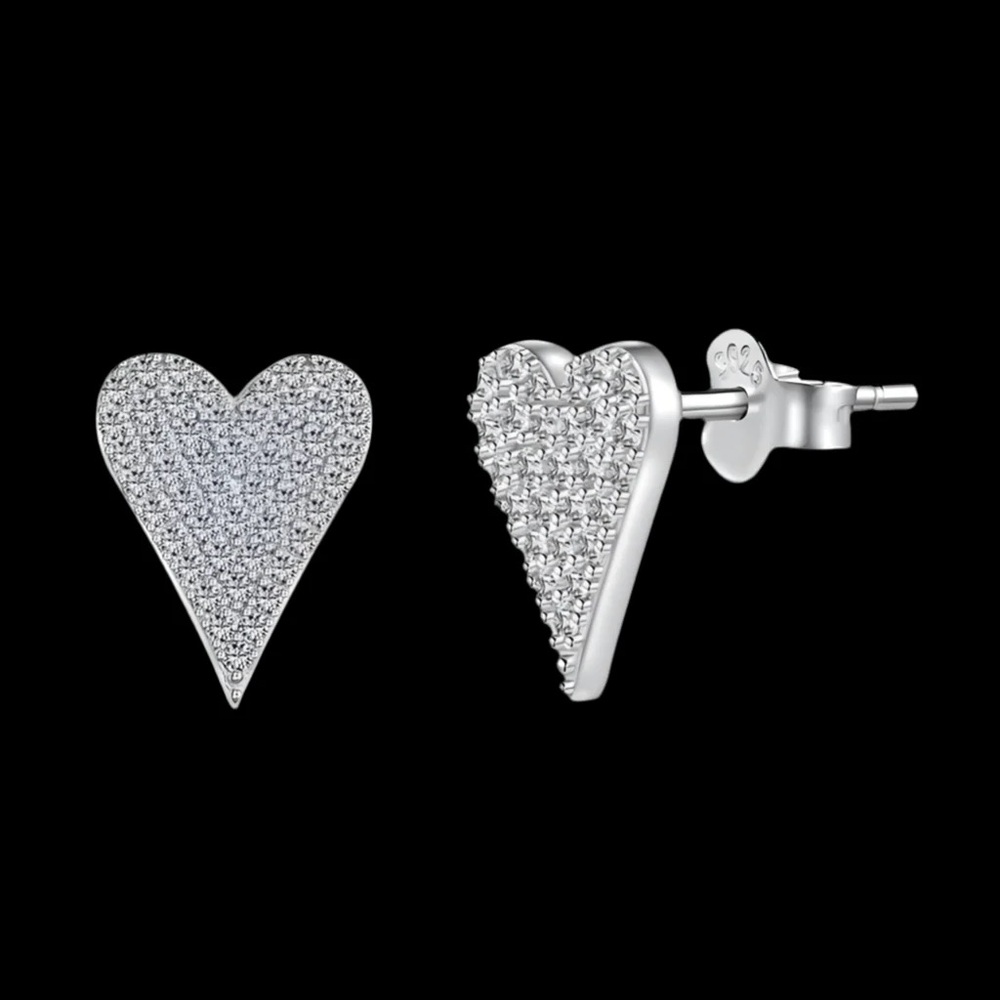 Sterling Silver Crystal Heart Stud Earrings